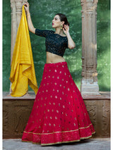 RANI & DARK GREEN Georgette Embroidered Designer Lehenga