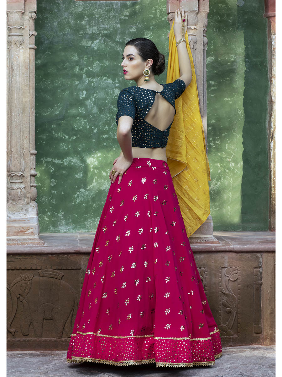 RANI & DARK GREEN Georgette Embroidered Designer Lehenga