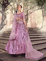 Lilac Soft Net Heavy Embroidered Lehenga