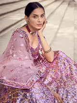 Lilac Soft Net Heavy Embroidered Lehenga