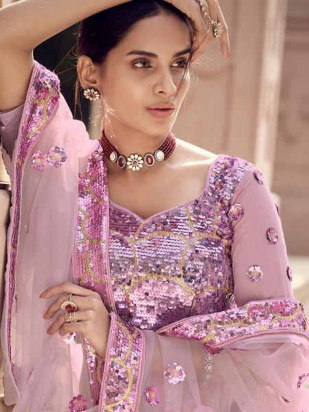 Lilac Soft Net Heavy Embroidered Lehenga