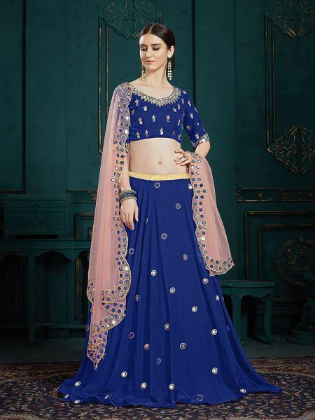 Navi Blue Georgette Embroidered Lehenga