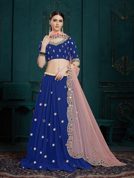 Navi Blue Georgette Embroidered Lehenga