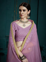 Lavender Georgette Embroidered Lehenga