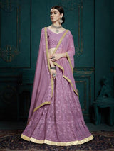 Lavender Georgette Embroidered Lehenga