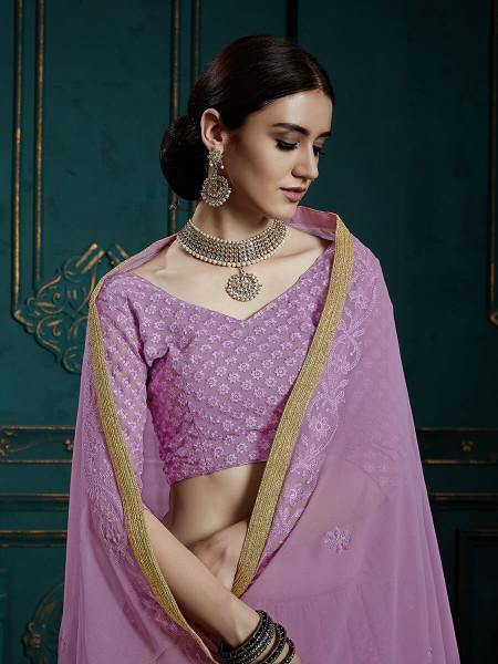 Lavender Georgette Embroidered Lehenga