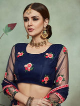 Navy Blue Soft Net Heavy Embroidered Lehenga