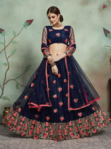 Navy Blue Soft Net Heavy Embroidered Lehenga