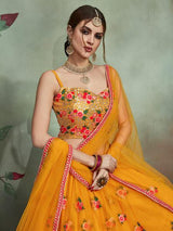 Musturd Soft Net Heavy Embroidered Lehenga