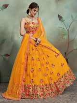 Musturd Soft Net Heavy Embroidered Lehenga