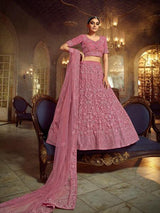 Pink Soft Net Heavy Embroidered Lehenga