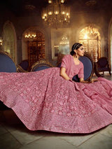 Pink Soft Net Heavy Embroidered Lehenga