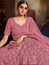 Pink Soft Net Heavy Embroidered Lehenga