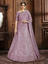 Purple Soft Net Heavy Embroidered Lehenga