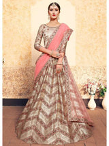 Tortilla Brown Satin Embroidered Lehenga