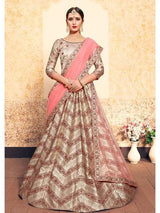 Tortilla Brown Satin Embroidered Lehenga