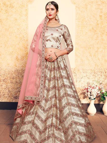 Tortilla Brown Satin Embroidered Lehenga