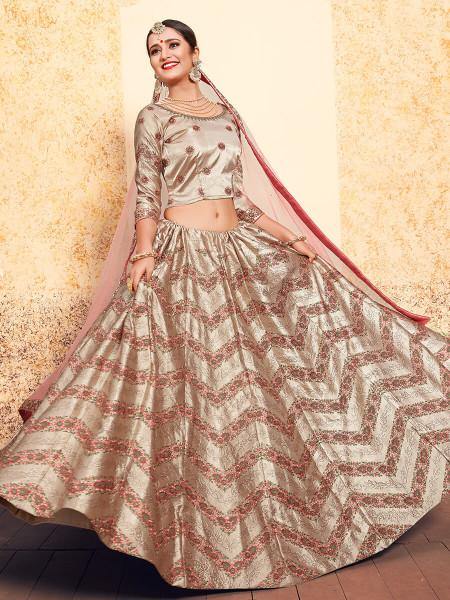 Tortilla Brown Satin Embroidered Lehenga