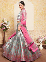 Grey Satin Embroidered Lehenga