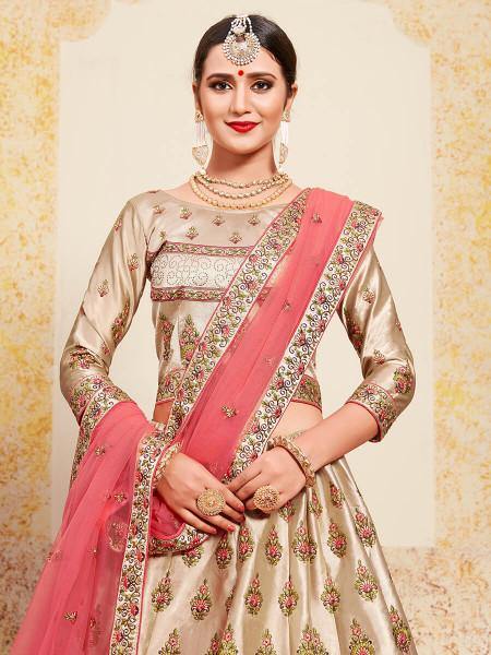 Tortila Brown Satin Embroidered Lehenga