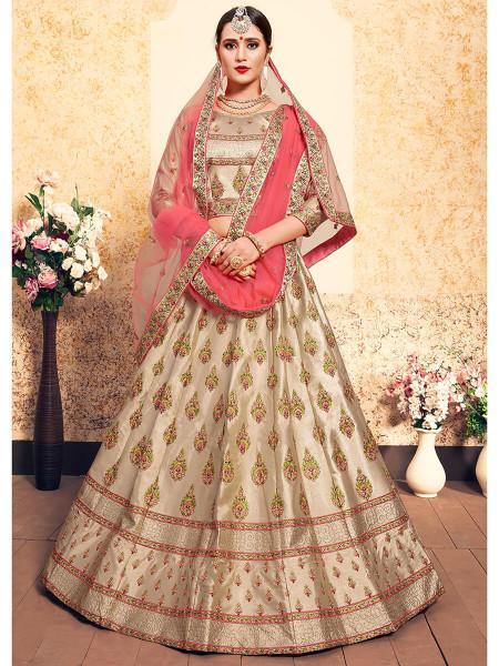 Tortila Brown Satin Embroidered Lehenga