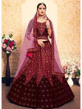 Maroon Satin Embroidered Lehenga