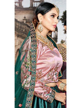 Green Satin Embroidered Lehenga