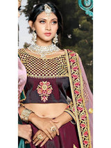 Wine Taffeta Embroidered Lehenga