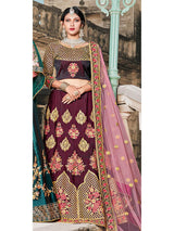 Wine Taffeta Embroidered Lehenga