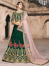 Green Taffeta Embroidered Lehenga