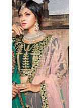 Green Taffeta Embroidered Lehenga