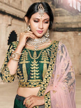 Green Taffeta Embroidered Lehenga