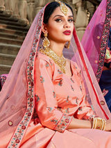 Peach Satin Embroidered Lehenga