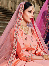 Peach Satin Embroidered Lehenga