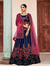 Navy Blue Satin Embroidered Lehenga