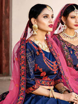 Navy Blue Satin Embroidered Lehenga