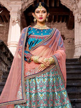 Skyblue Satin Embroidered Lehenga