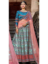 Skyblue Satin Embroidered Lehenga