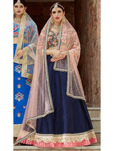 Navy Blue Art Silk Lahanga