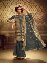 Grey Soft Net Gharara Suit