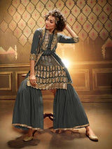 Grey Soft Net Gharara Suit