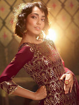 Maroon Soft Net Gharara Suit