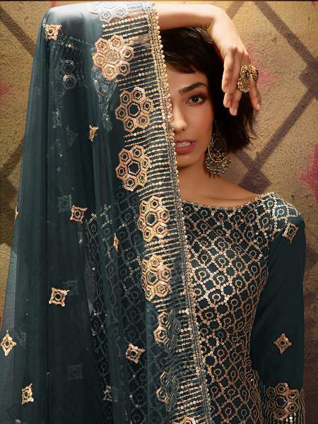 Rama Green Soft Net Gharara Suit