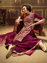 Wine Soft Net Gharara Suit