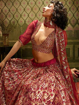 Maroon Embroidered Net Lehenga