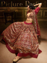 Maroon Embroidered Net Lehenga