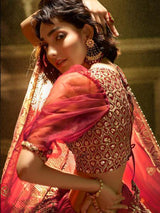 Maroon Embroidered Net Lehenga