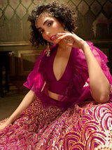 Wine Embroidered Net Lehenga