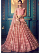 Pink Heavy Embroidered Net Lehenga