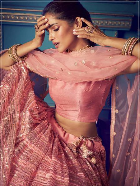 Pink Heavy Embroidered Net Lehenga